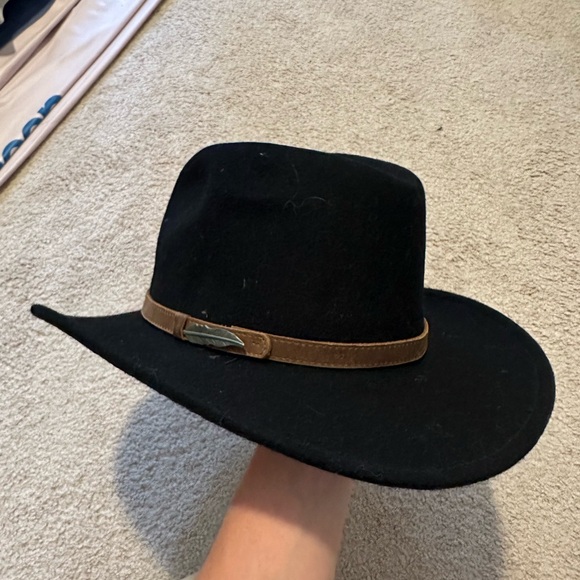 Western black wool hat with brown buckle 100% wool - Picture 2 of 3